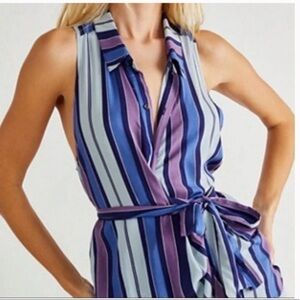 NWOT Free People Mackenzie Striped Point Collar Sleeveless Tie Wrap Top